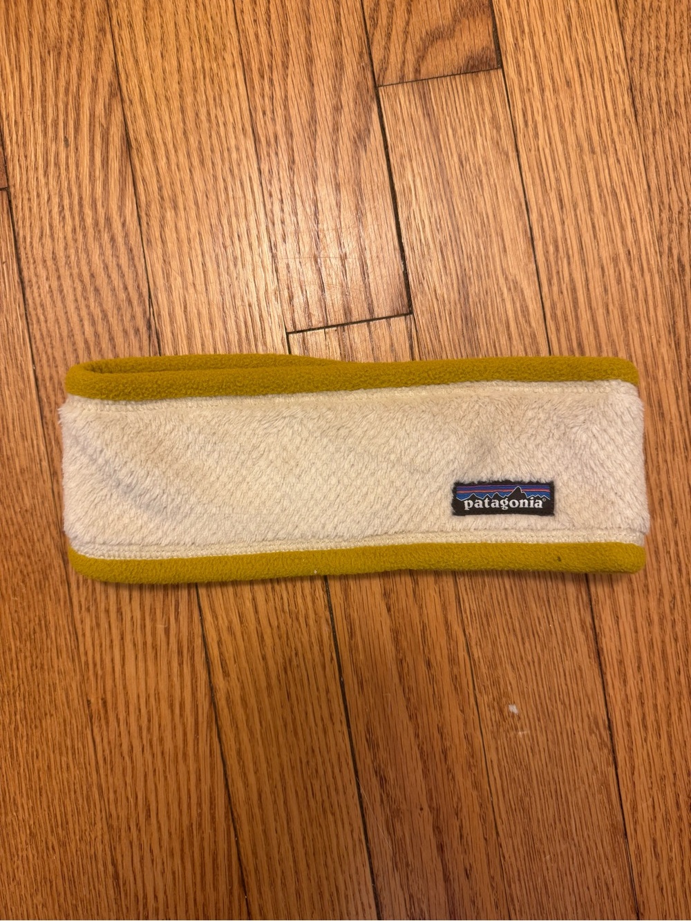 Patagonia Women's Fleece Headband in Cream with Yellow Trim